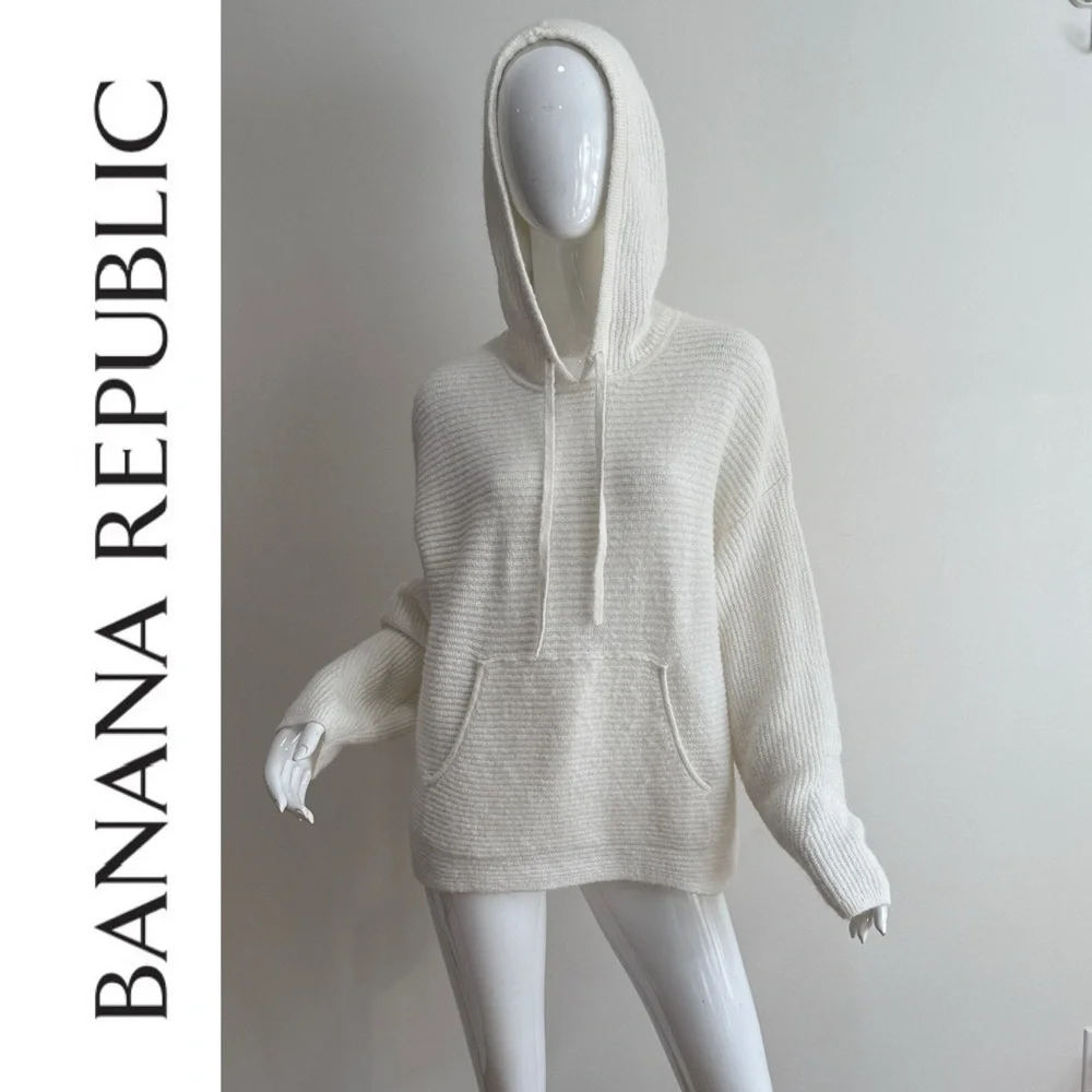 Banana Republic Hoodie Sweater Rib Knit Alpaca Wool Blend